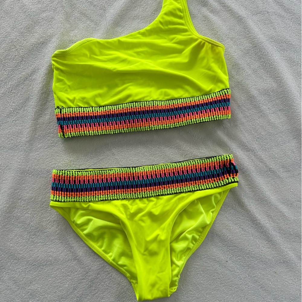 Peixoto Bikini in Yellow and Orange with Striped Trim